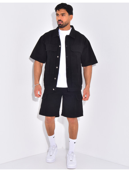 Ensemble en jeans short et chemise manches courtes