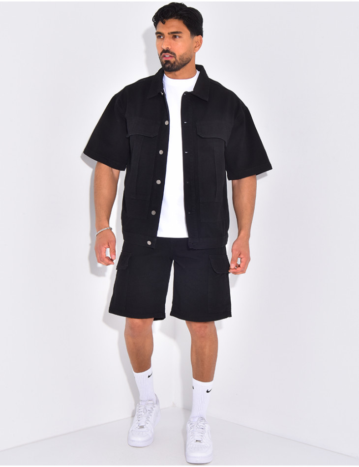 Ensemble en jeans short et chemise manches courtes