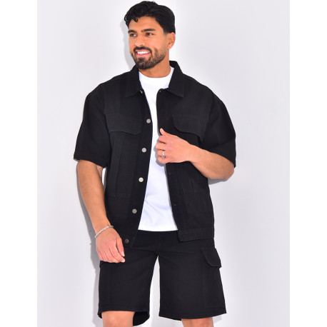 Ensemble en jeans short et chemise manches courtes