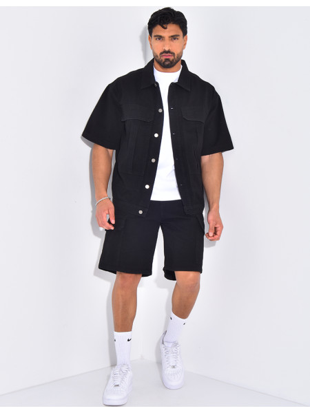 Ensemble en jeans short et chemise manches courtes