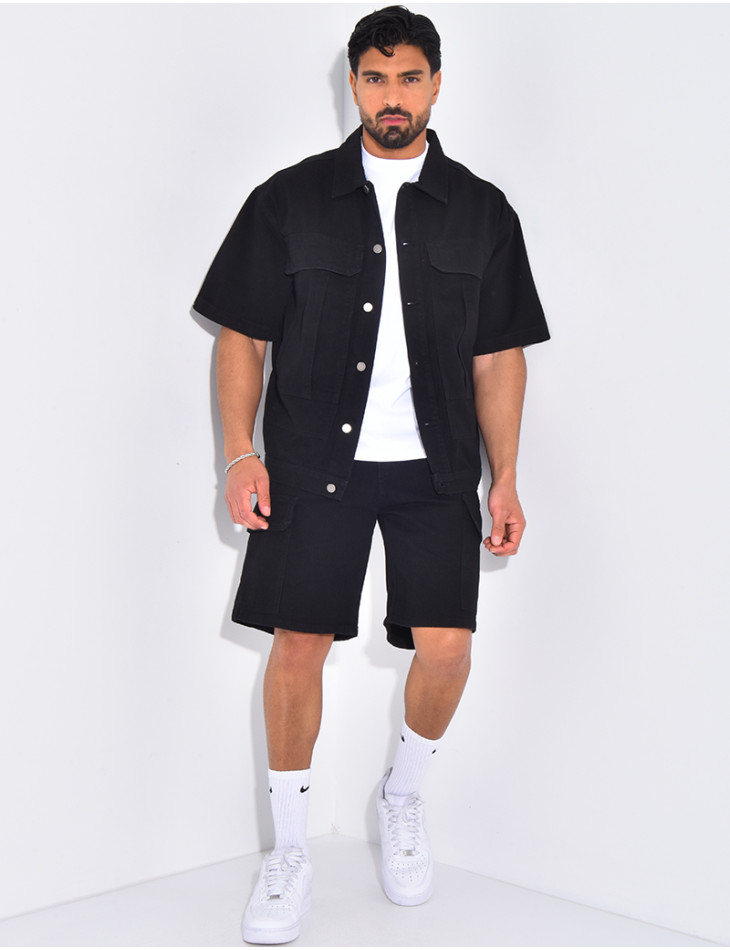 Ensemble en jeans short et chemise manches courtes