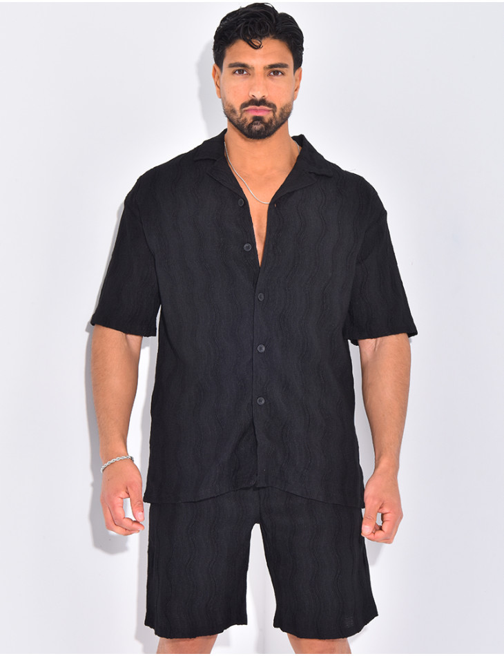 Ensemble short et chemise à motifs vagues en relief