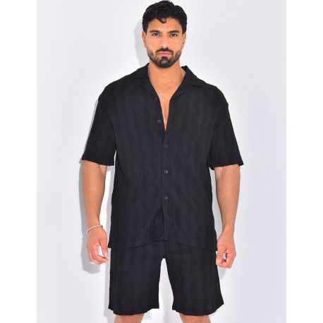 Ensemble short et chemise à motifs vagues en relief