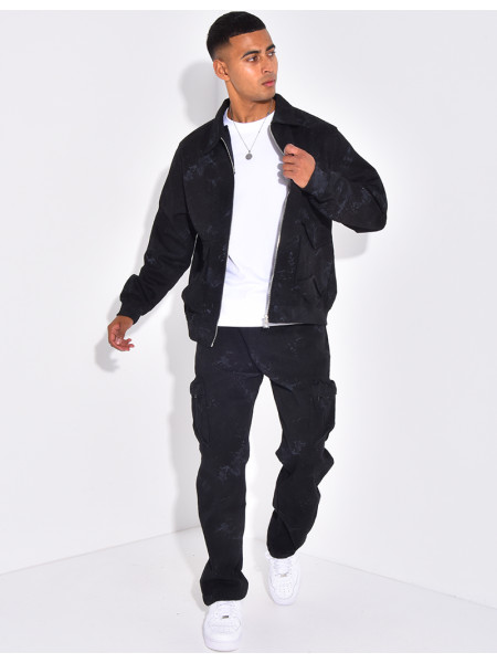 Ensemble en jeans pantalon et veste effet tâché