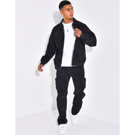 Ensemble en jeans pantalon et veste effet tâché
