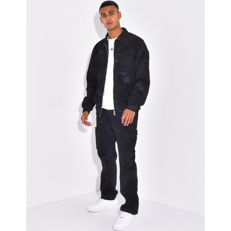 Ensemble en jeans pantalon et veste effet tâché