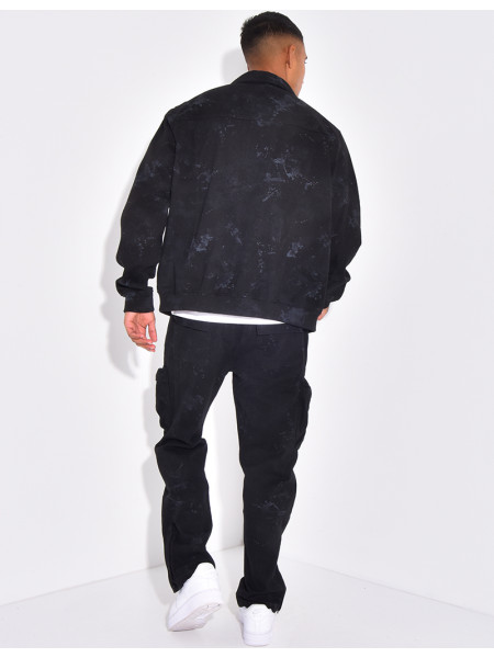Ensemble en jeans pantalon et veste effet tâché