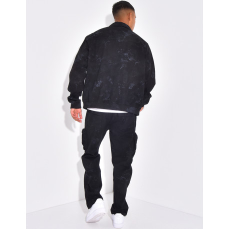 Ensemble en jeans pantalon et veste effet tâché