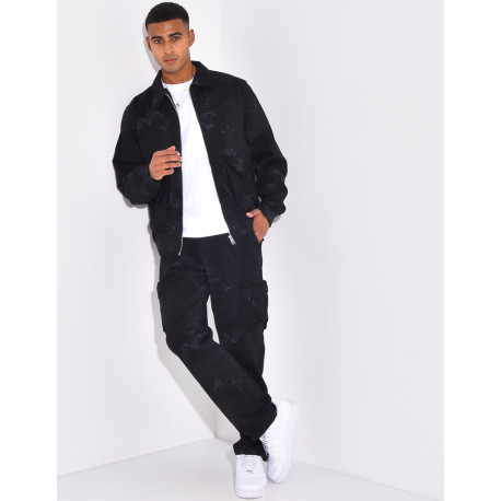 Ensemble en jeans pantalon et veste effet tâché