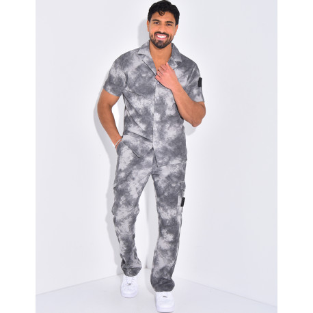 Ensemble texturé pantalon et chemise effet tâché