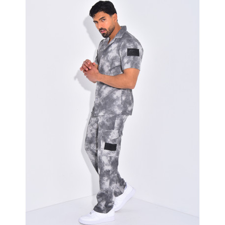 Ensemble texturé pantalon et chemise effet tâché