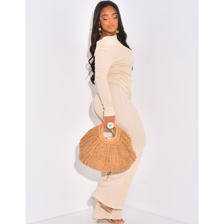 Ensemble texturé pantalon et top asymétrique