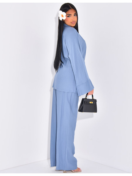 Tie-back kimono and trousers set
