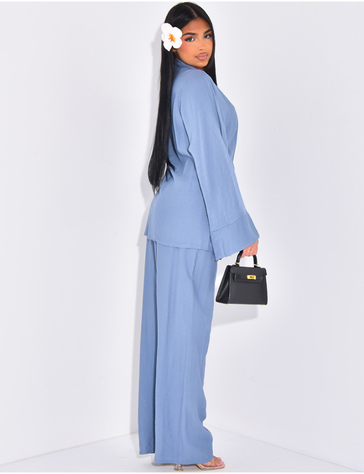 Tie-back kimono and trousers set