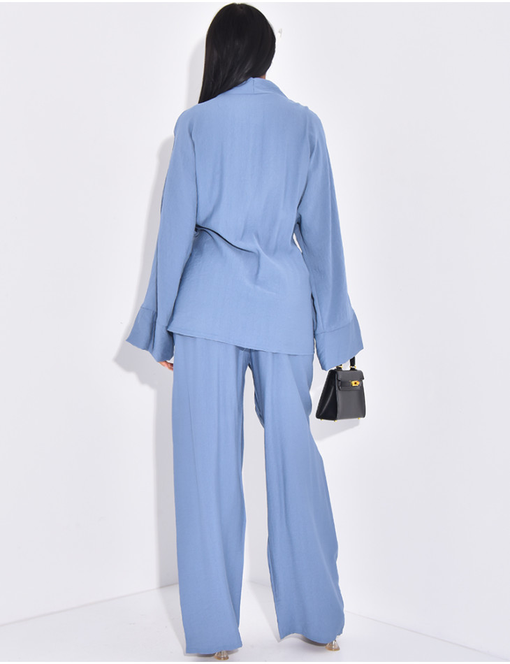 Tie-back kimono and trousers set