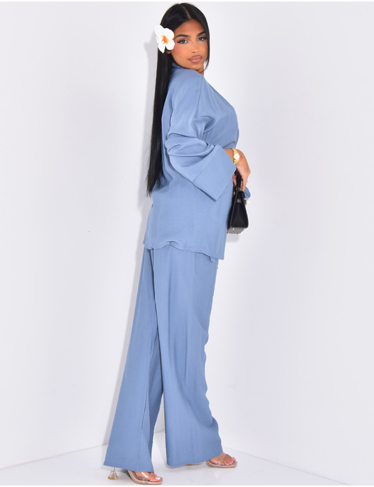 Tie-back kimono and trousers set