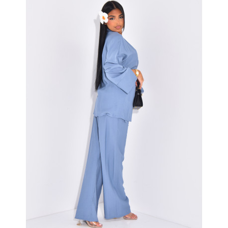 Tie-back kimono and trousers set