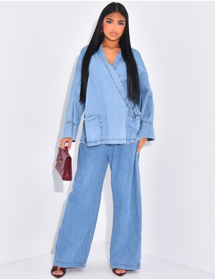 Ensemble pantalon et kimono effet jeans