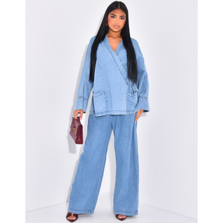 Ensemble pantalon et kimono effet jeans