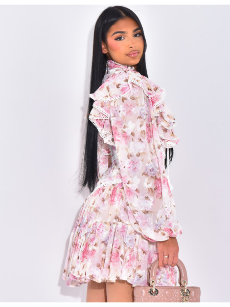 Kurzes Kleid mit Rüschen Blumenmuster pastellfarben