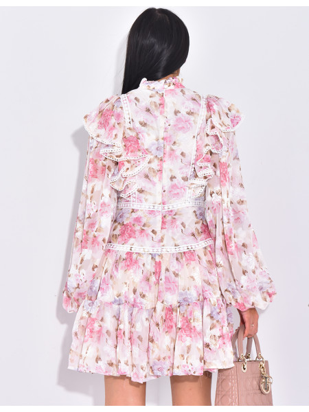 Kurzes Kleid mit Rüschen Blumenmuster pastellfarben