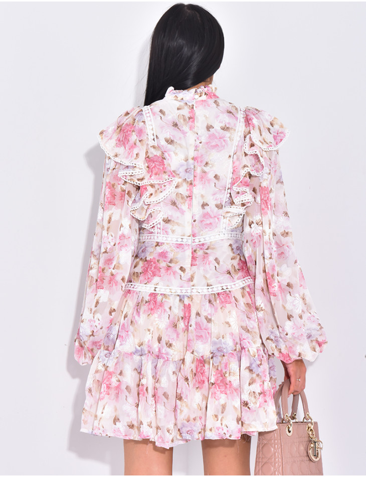 Kurzes Kleid mit Rüschen Blumenmuster pastellfarben