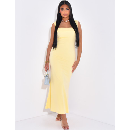 Robe longue sans manches à col froncé