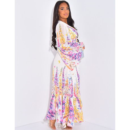 Robe longue à manches évasées et motif floral