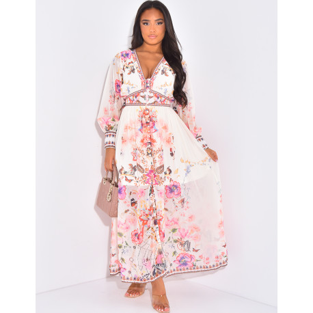 Floral maxi dress with front button fastening