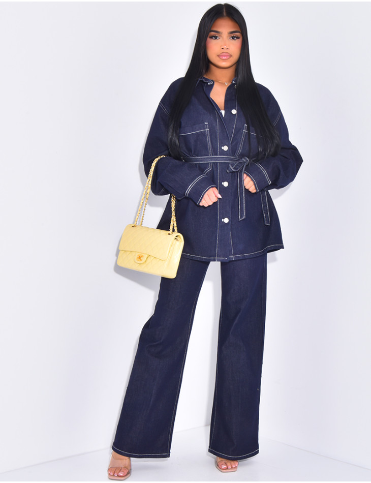 Denim trousers and tie shirt set