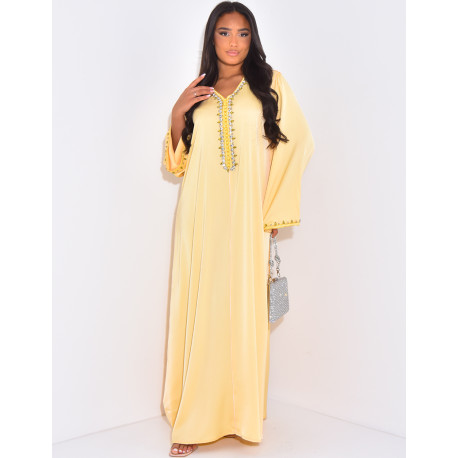 Abaya en satin premium à cristaux brodés
