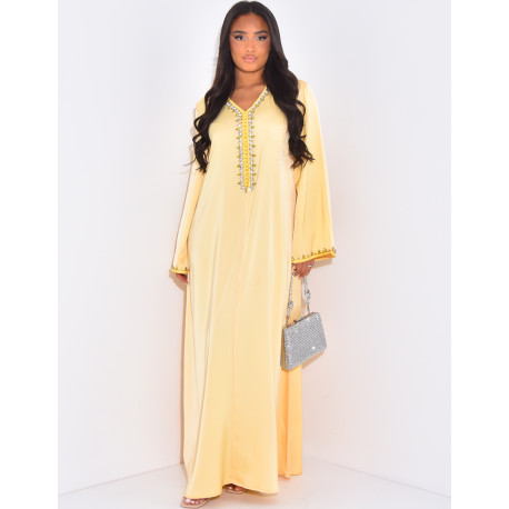 Abaya en satin premium à cristaux brodés