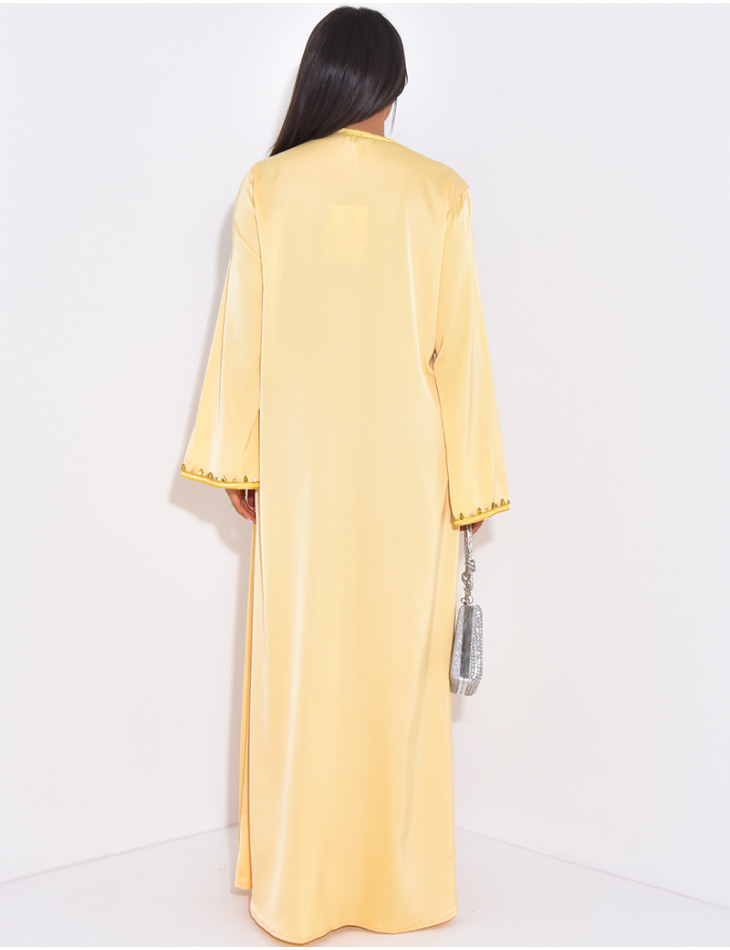 Abaya en satin premium à cristaux brodés