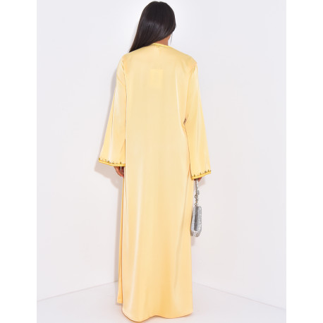 Abaya en satin premium à cristaux brodés