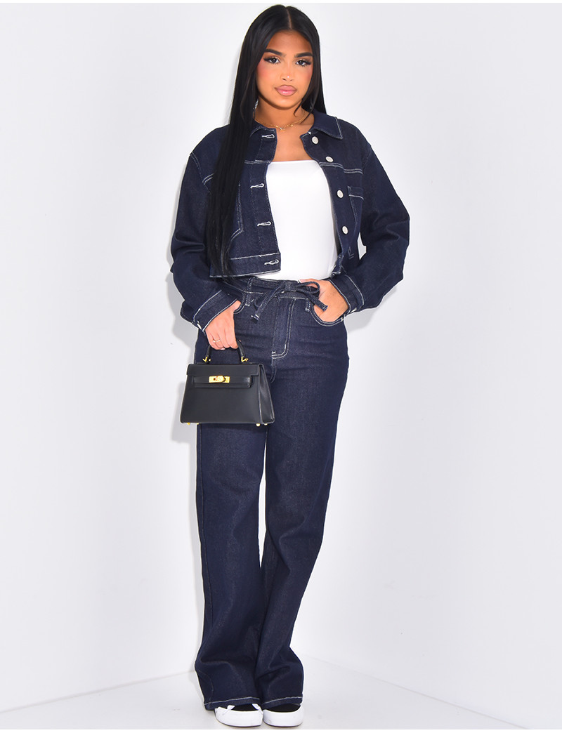Veste courte en jeans bleu brut