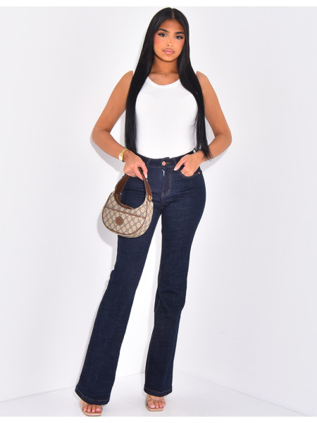 Raw blue flared jeans