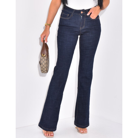 Raw blue flared jeans