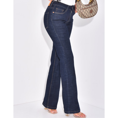 Raw blue flared jeans