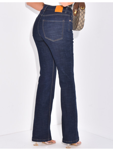 Raw blue flared jeans