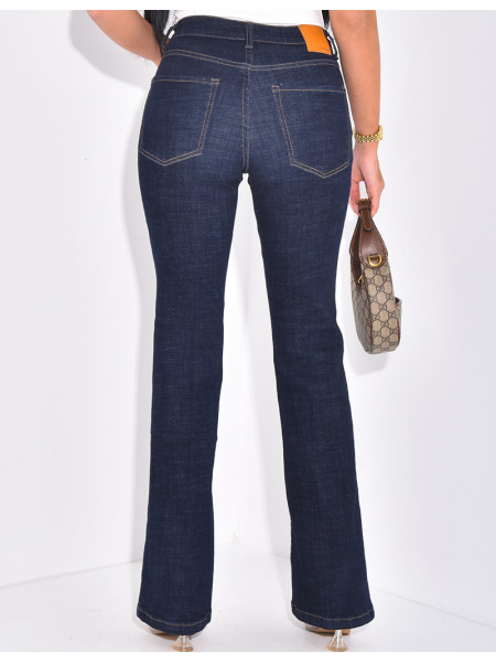 Raw blue flared jeans