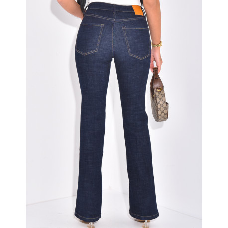 Raw blue flared jeans