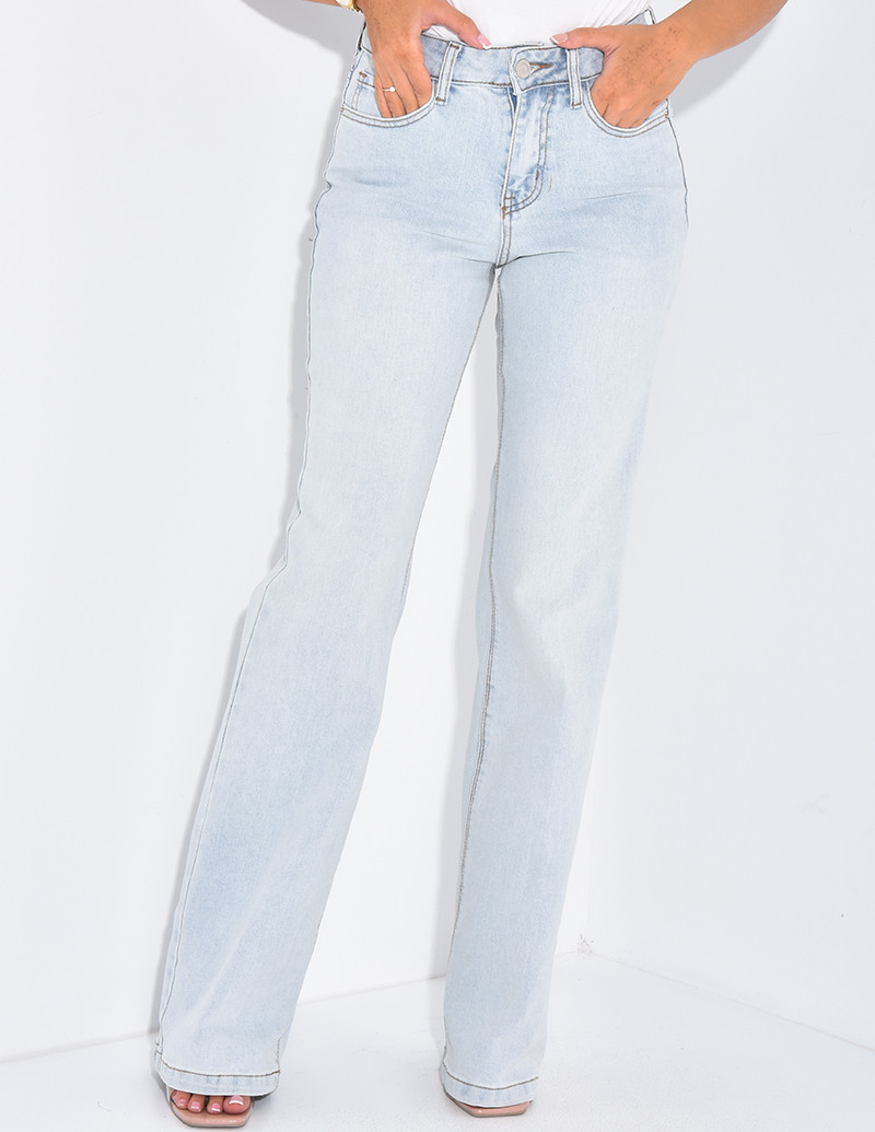 Jeans taille haute délavé