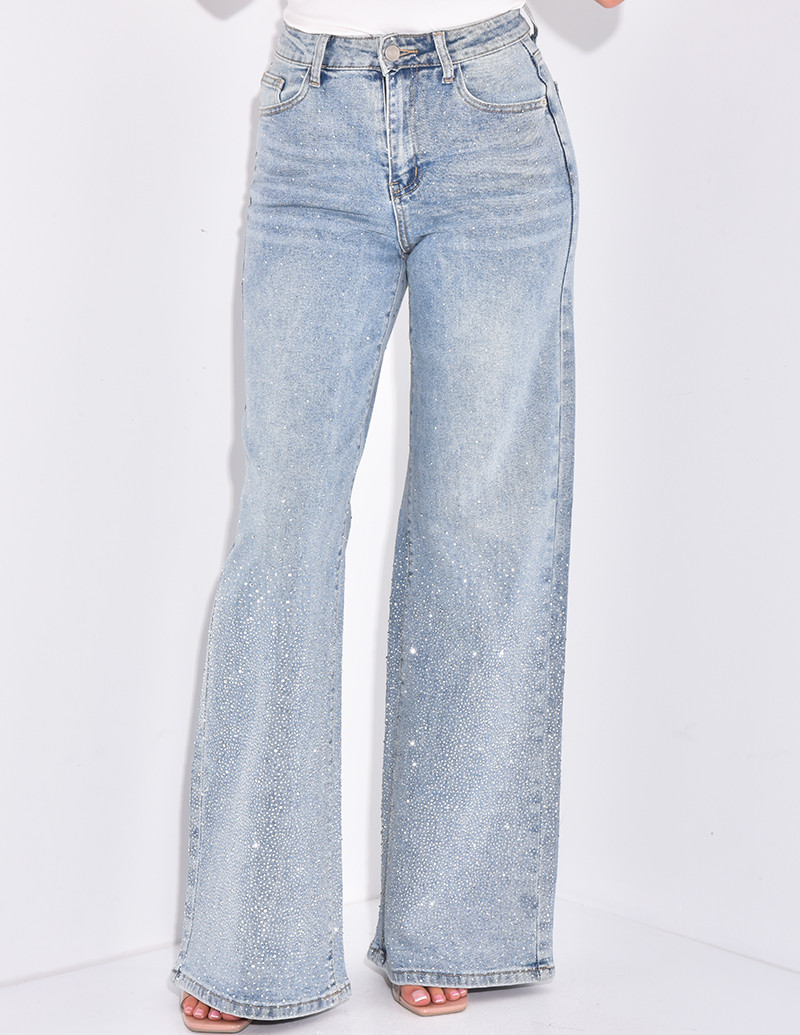 Jeans large à strass