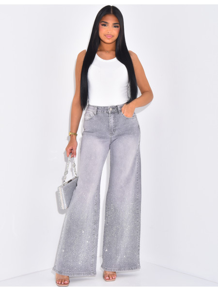 Wide leg jeans with rhinestones