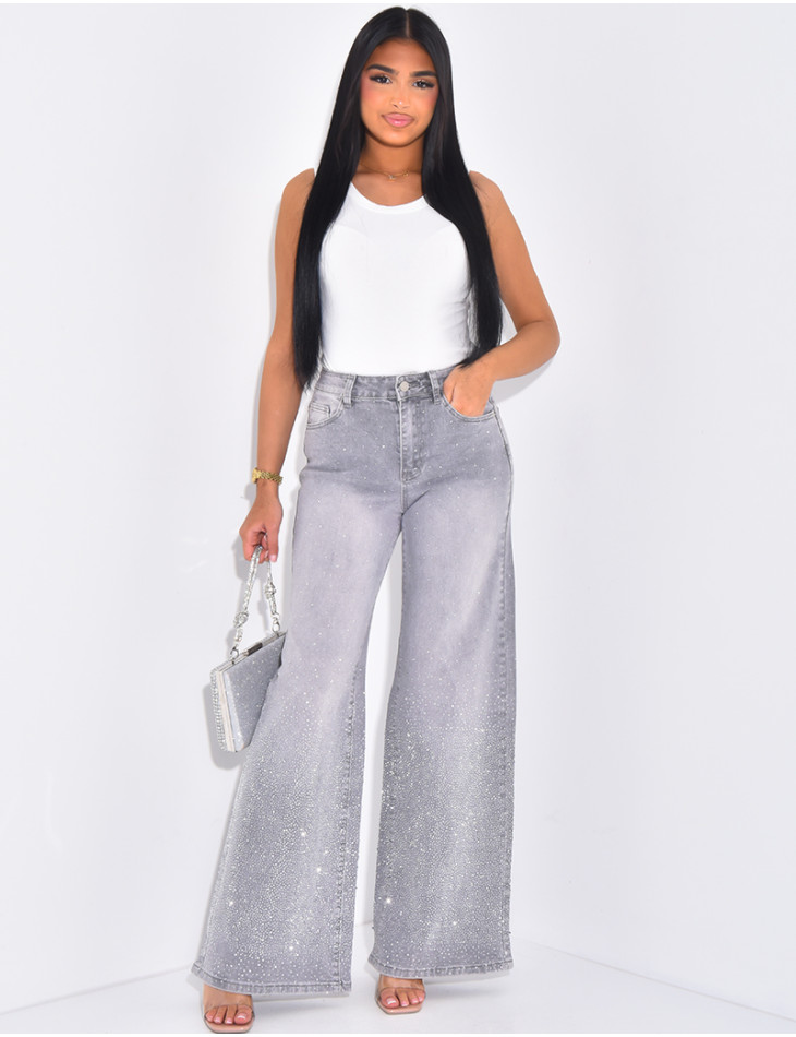 Wide leg jeans with rhinestones