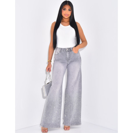 Wide leg jeans with rhinestones