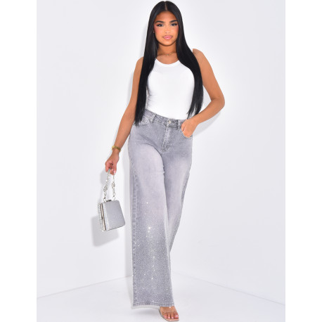Wide leg jeans with rhinestones