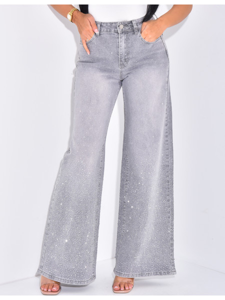 Wide leg jeans with rhinestones