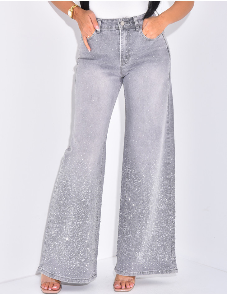 Wide leg jeans with rhinestones