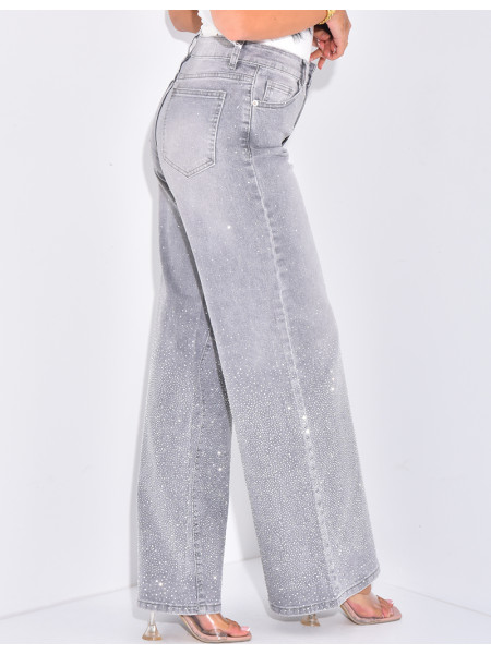Wide leg jeans with rhinestones